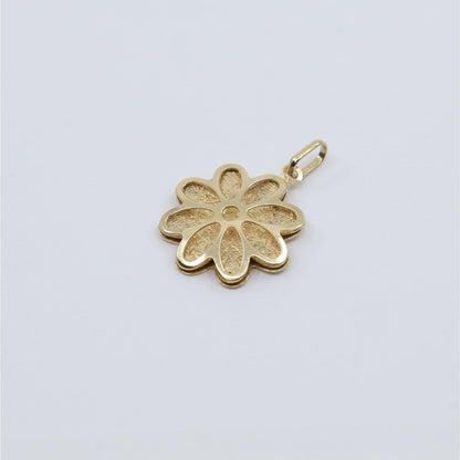 14K Yellow Gold Diamond Cut Floral Flower Petal Charm Pendant