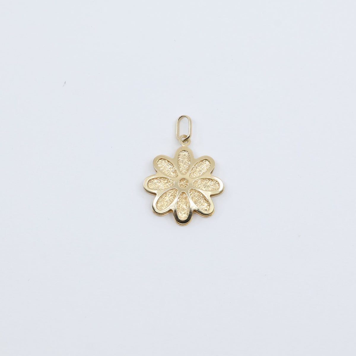 14K Yellow Gold Diamond Cut Floral Flower Petal Charm Pendant