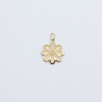 14K Yellow Gold Diamond Cut Floral Flower Petal Charm Pendant