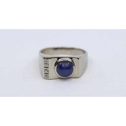 10K White Gold Star Sapphire & Diamond Ring