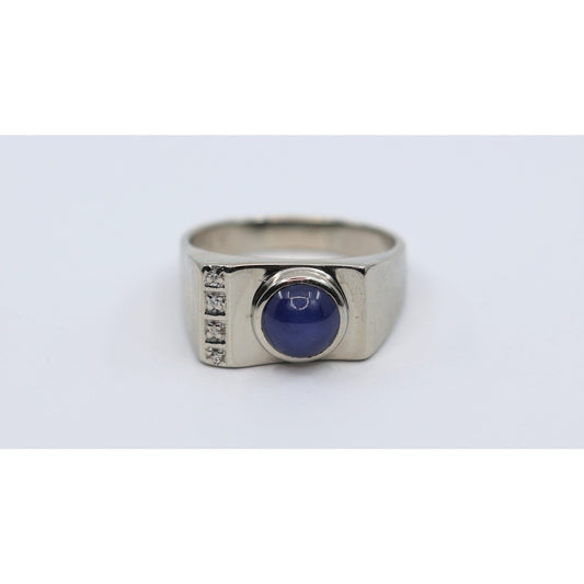 10K White Gold Star Sapphire & Diamond Ring