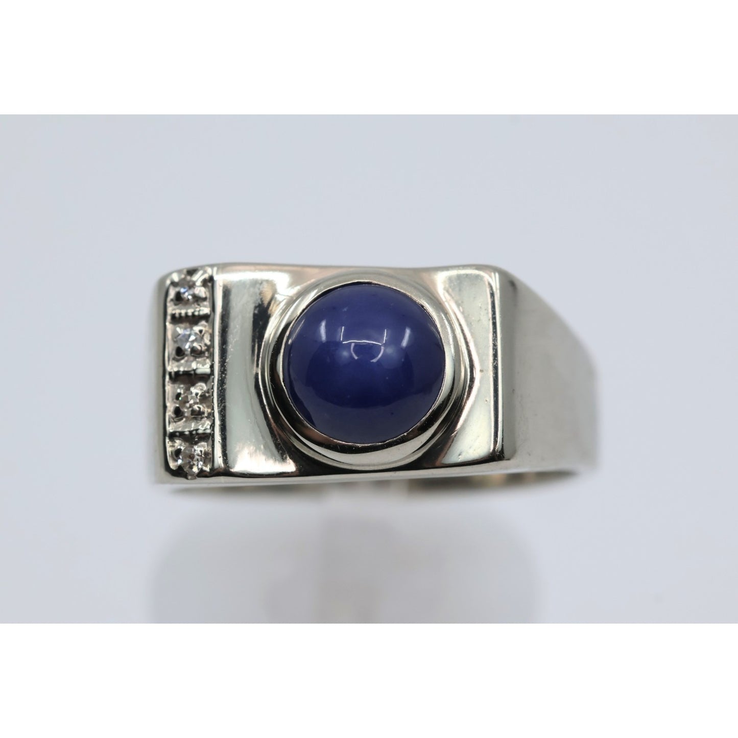 10K White Gold Star Sapphire & Diamond Ring