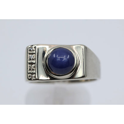 10K White Gold Star Sapphire & Diamond Ring