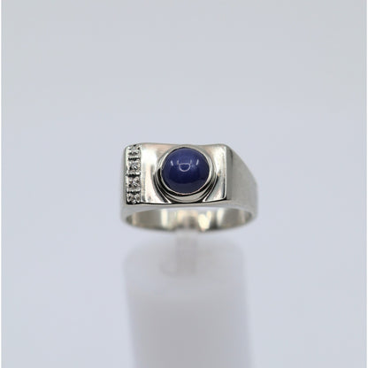 10K White Gold Star Sapphire & Diamond Ring