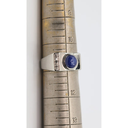 10K White Gold Star Sapphire & Diamond Ring