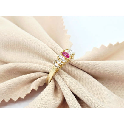 14K Yellow Gold Marquise Cut Ruby & CZ Ring