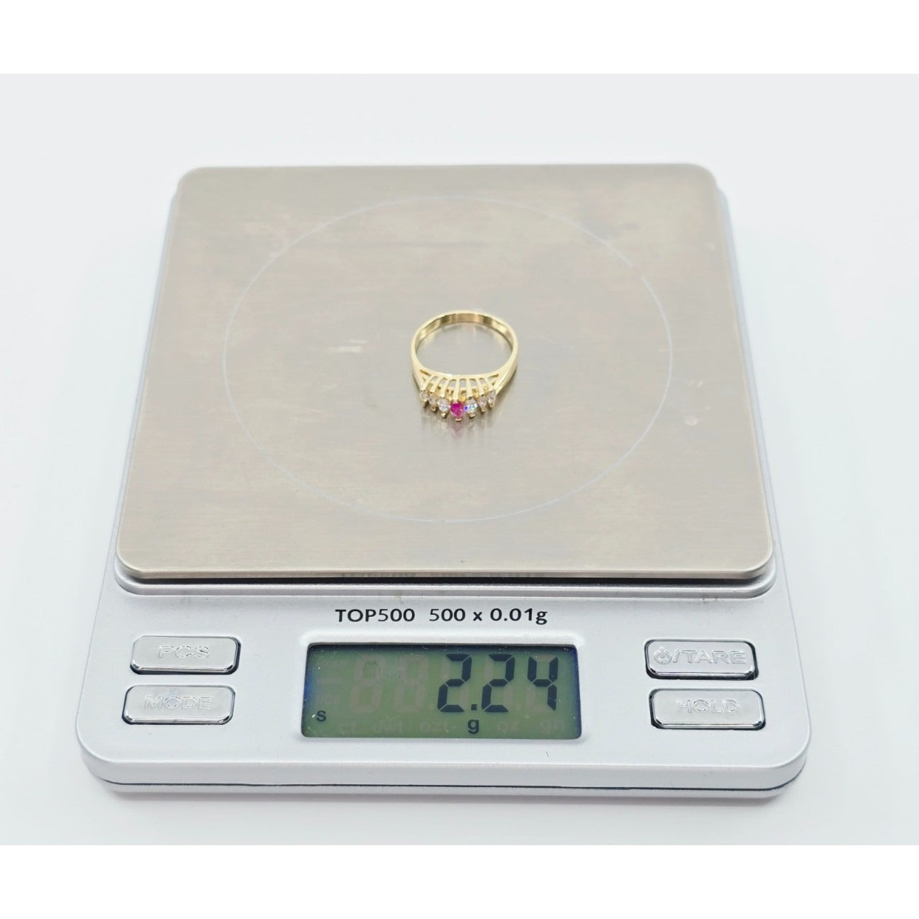 14K Yellow Gold Marquise Cut Ruby & CZ Ring