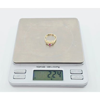 14K Yellow Gold Marquise Cut Ruby & CZ Ring