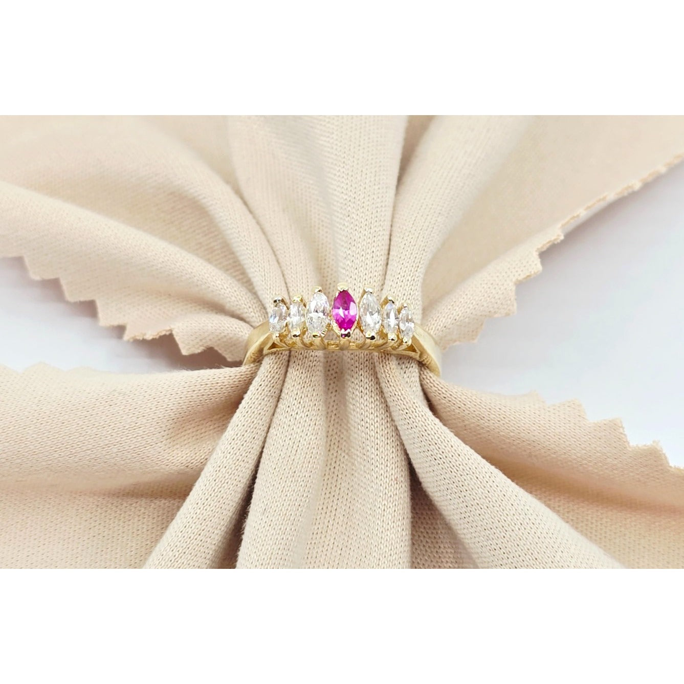 14K Yellow Gold Marquise Cut Ruby & CZ Ring