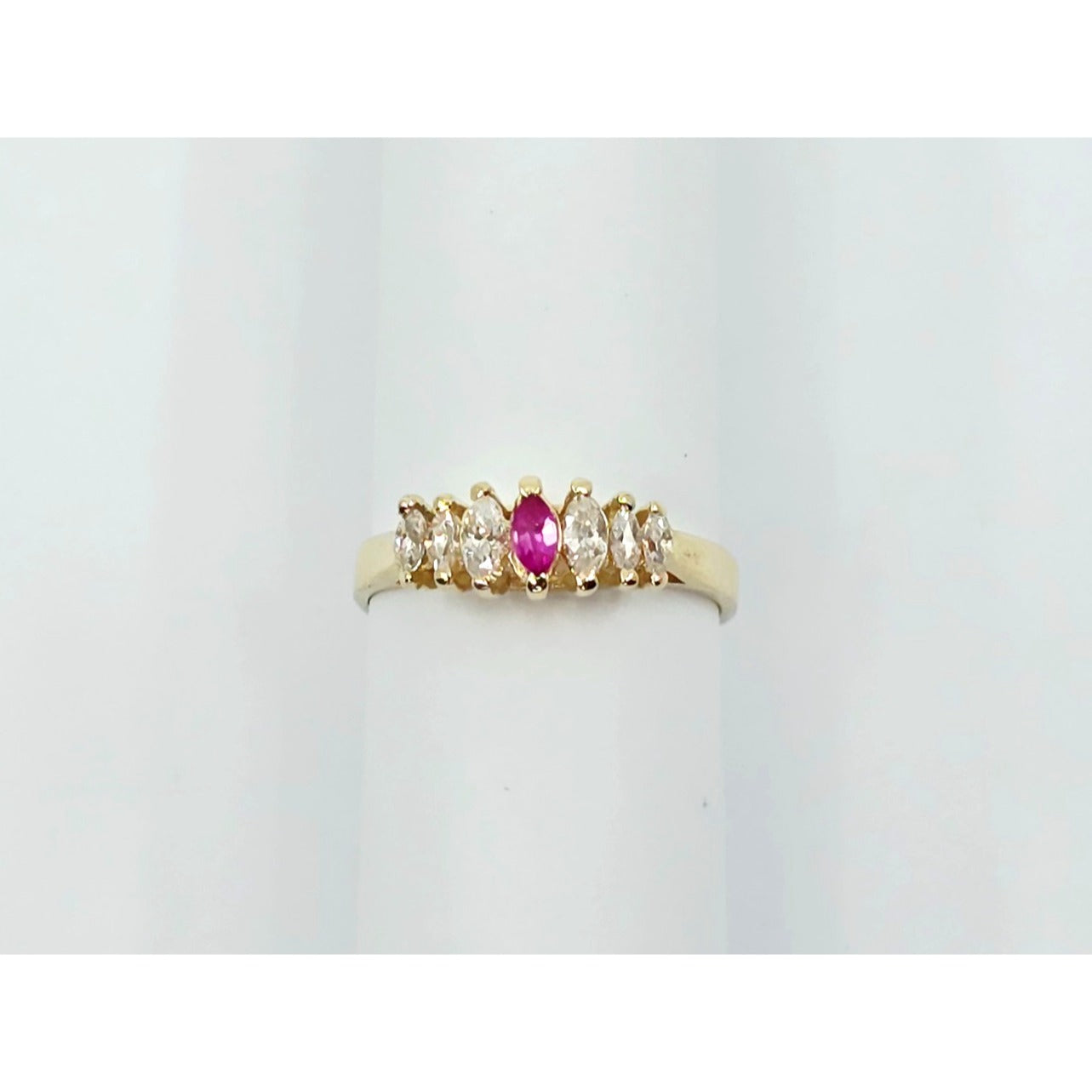 14K Yellow Gold Marquise Cut Ruby & CZ Ring