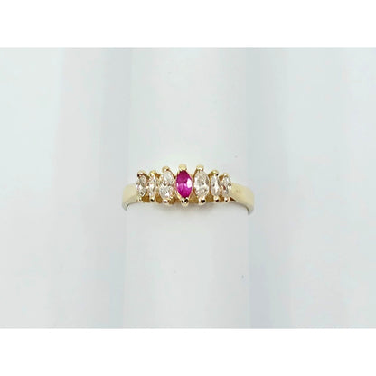 14K Yellow Gold Marquise Cut Ruby & CZ Ring