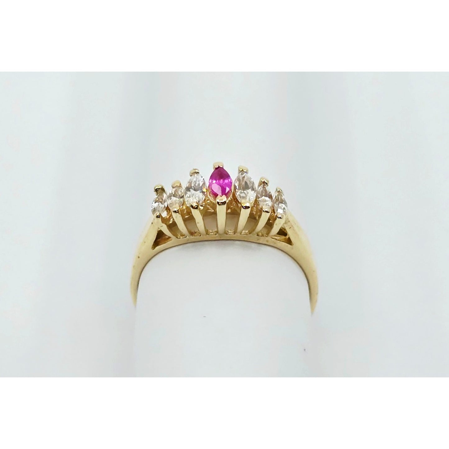 14K Yellow Gold Marquise Cut Ruby & CZ Ring