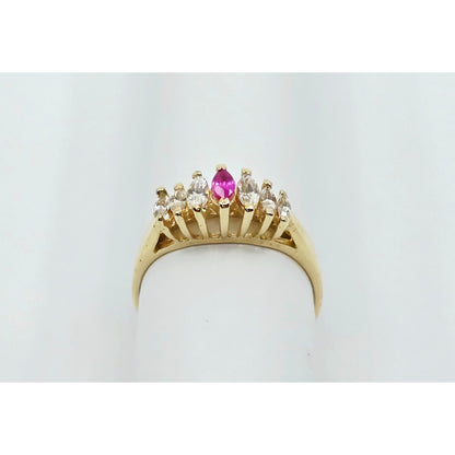 14K Yellow Gold Marquise Cut Ruby & CZ Ring