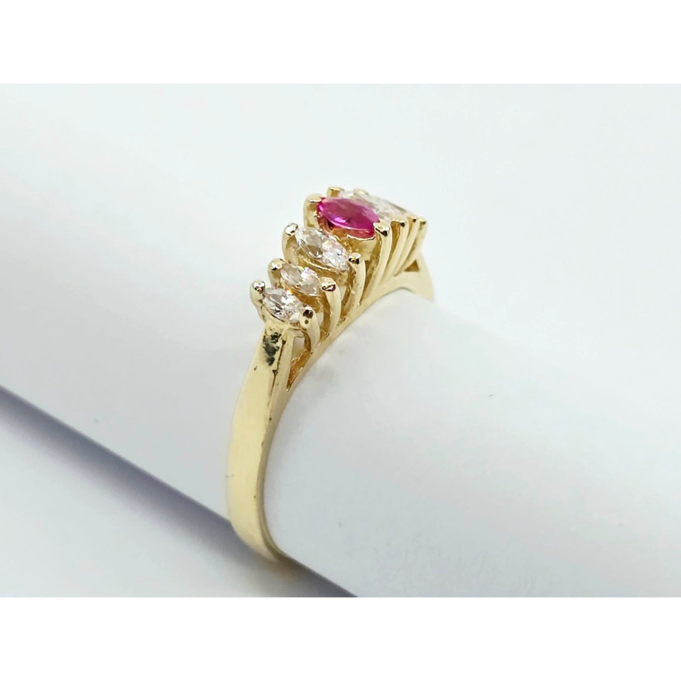 14K Yellow Gold Marquise Cut Ruby & CZ Ring