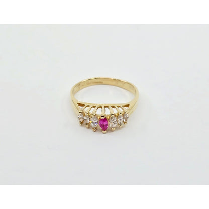 14K Yellow Gold Marquise Cut Ruby & CZ Ring