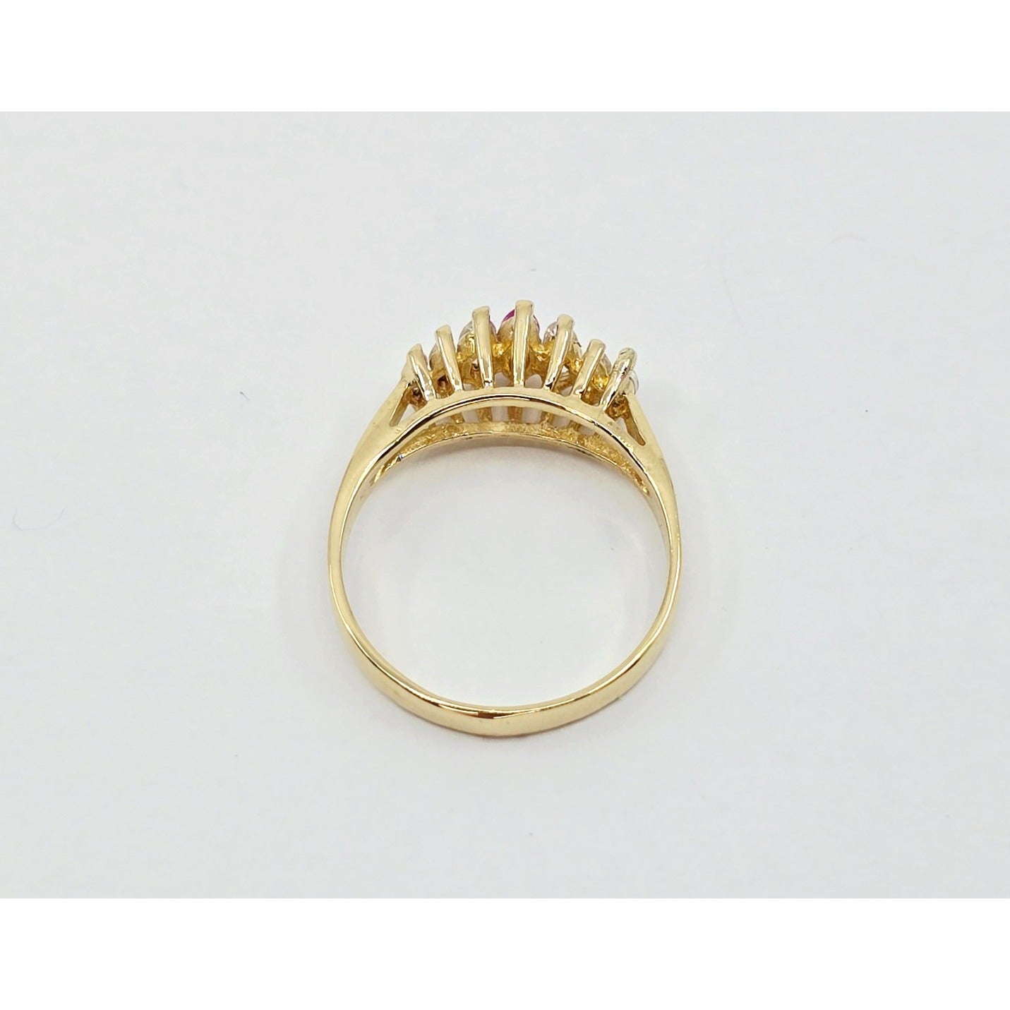 14K Yellow Gold Marquise Cut Ruby & CZ Ring