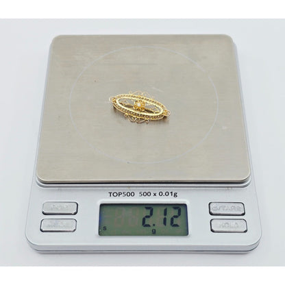 Vintage 10K Yellow Gold Round Pearl Brooch Pin