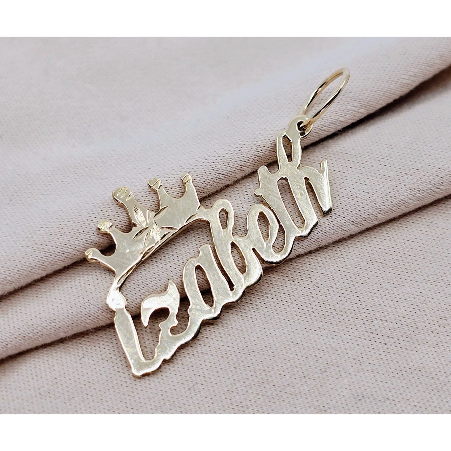 14K Yellow Gold Initial Name "Izabeth" Charm Pendant
