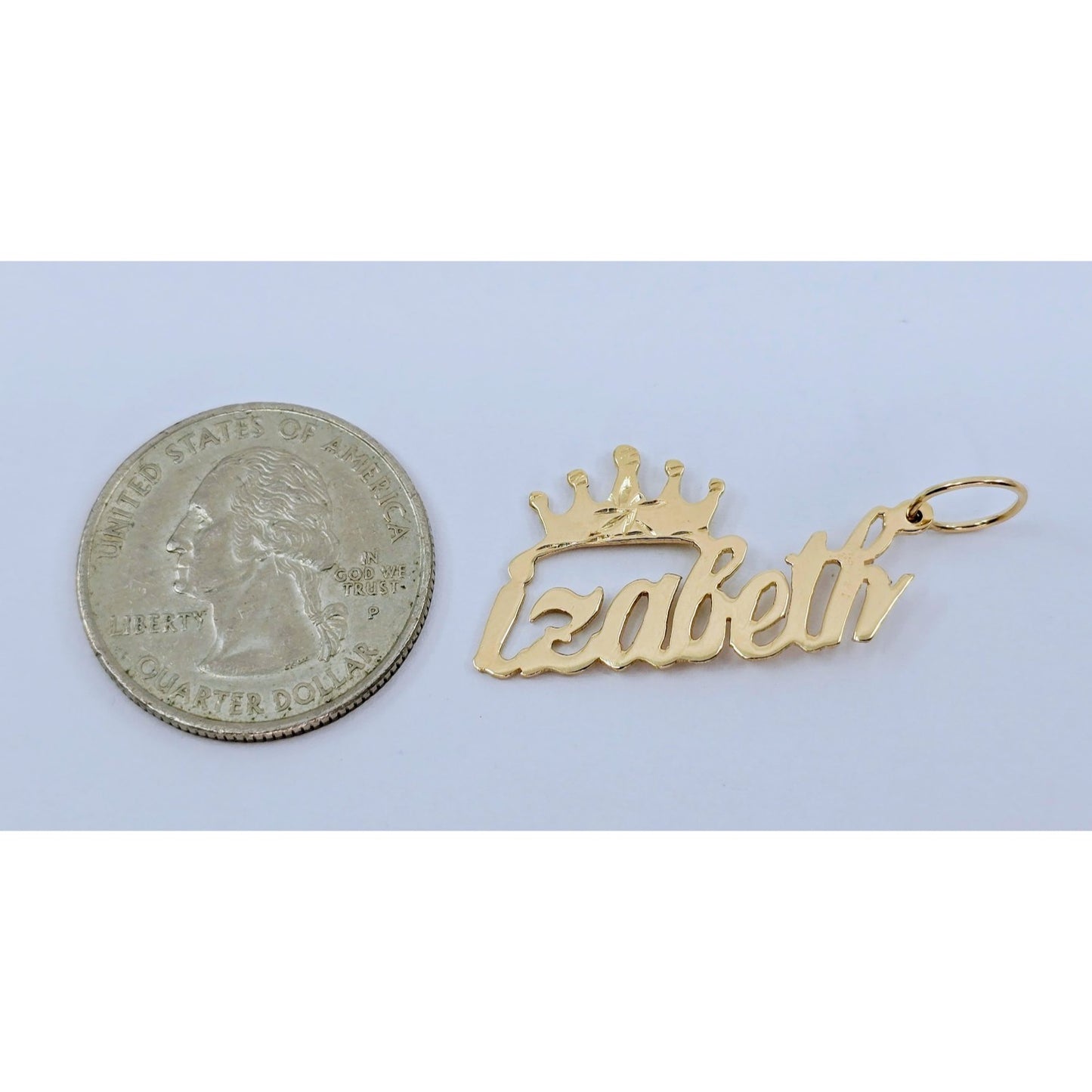 14K Yellow Gold Initial Name "Izabeth" Charm Pendant