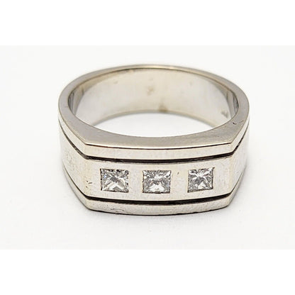 14K White Gold 3 Princess Cut Diamond Men's Ring