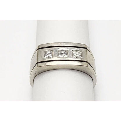 14K White Gold 3 Princess Cut Diamond Men's Ring