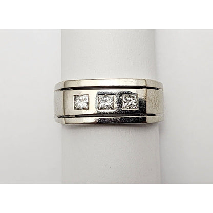 14K White Gold 3 Princess Cut Diamond Men's Ring