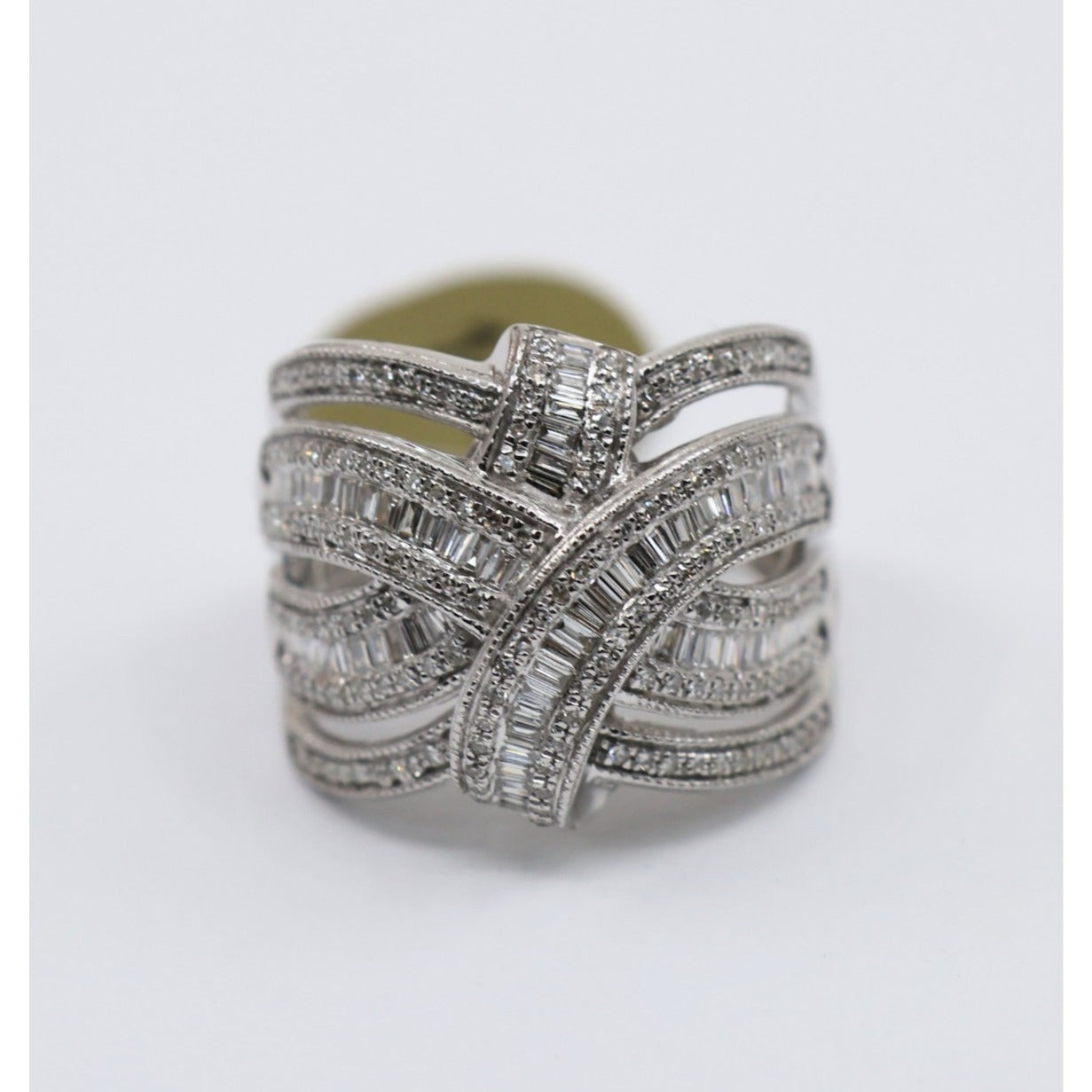 EFFY 14K White Gold 2.00ct Round Baguette Diamond Woven Crossover Ring - Size 7