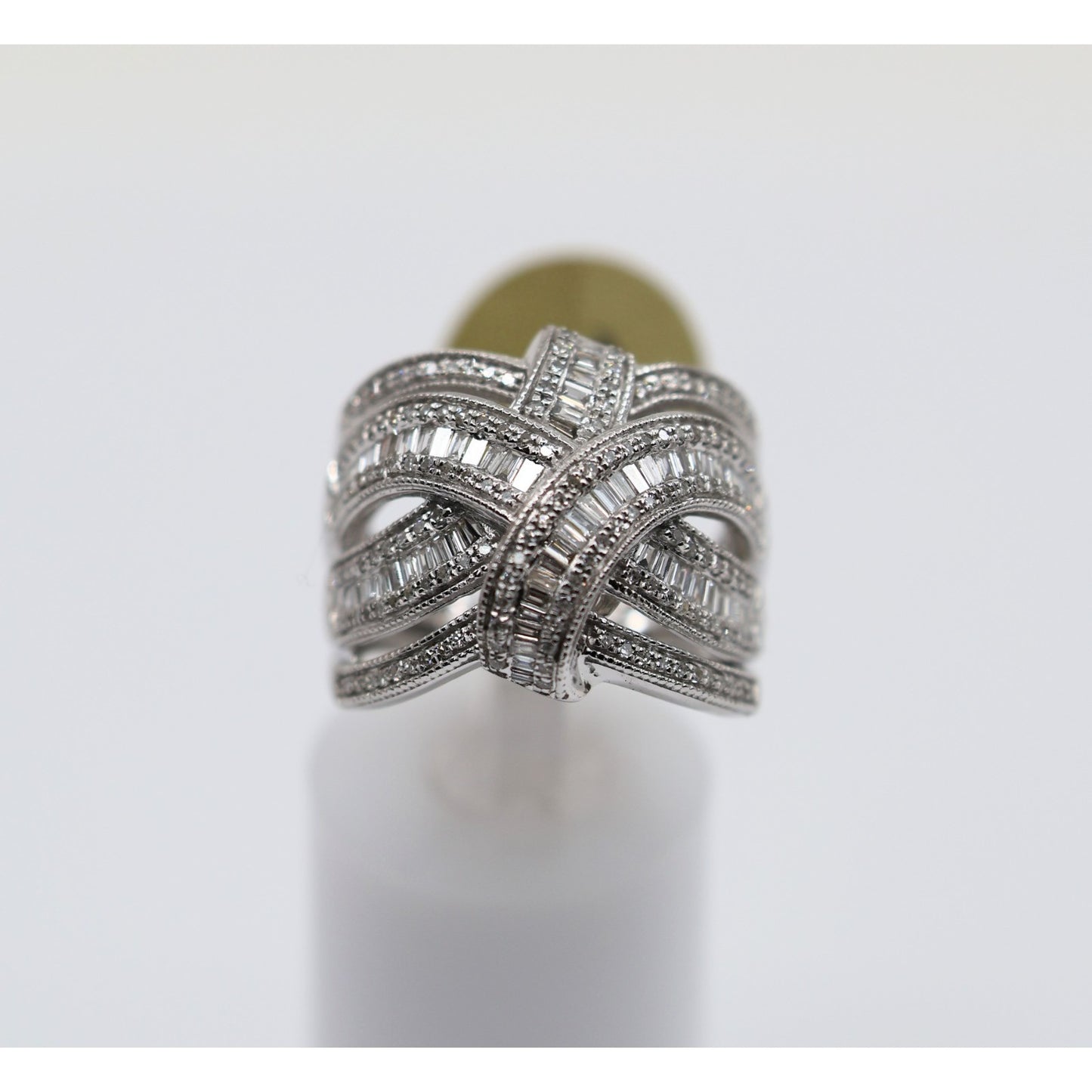 EFFY 14K White Gold 2.00ct Round Baguette Diamond Woven Crossover Ring - Size 7