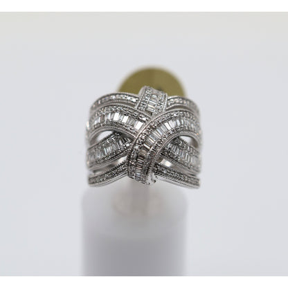 EFFY 14K White Gold 2.00ct Round Baguette Diamond Woven Crossover Ring - Size 7