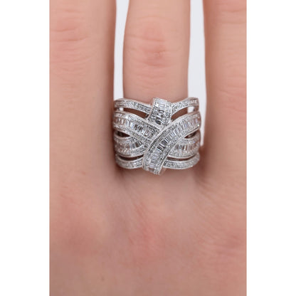 EFFY 14K White Gold 2.00ct Round Baguette Diamond Woven Crossover Ring - Size 7