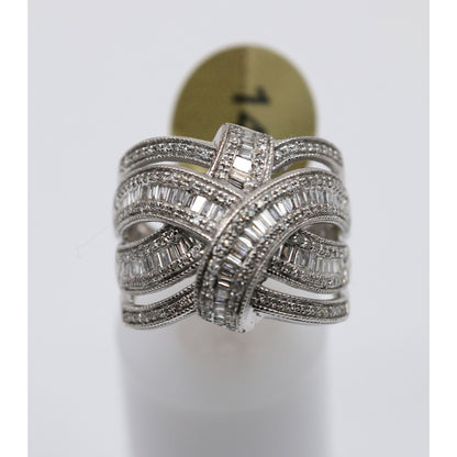 EFFY 14K White Gold 2.00ct Round Baguette Diamond Woven Crossover Ring - Size 7