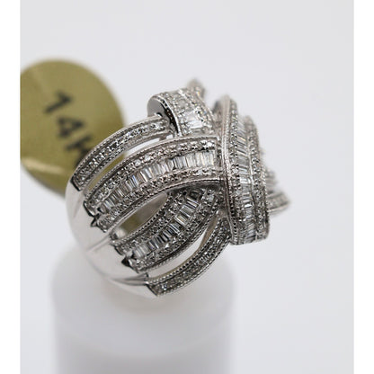 EFFY 14K White Gold 2.00ct Round Baguette Diamond Woven Crossover Ring - Size 7