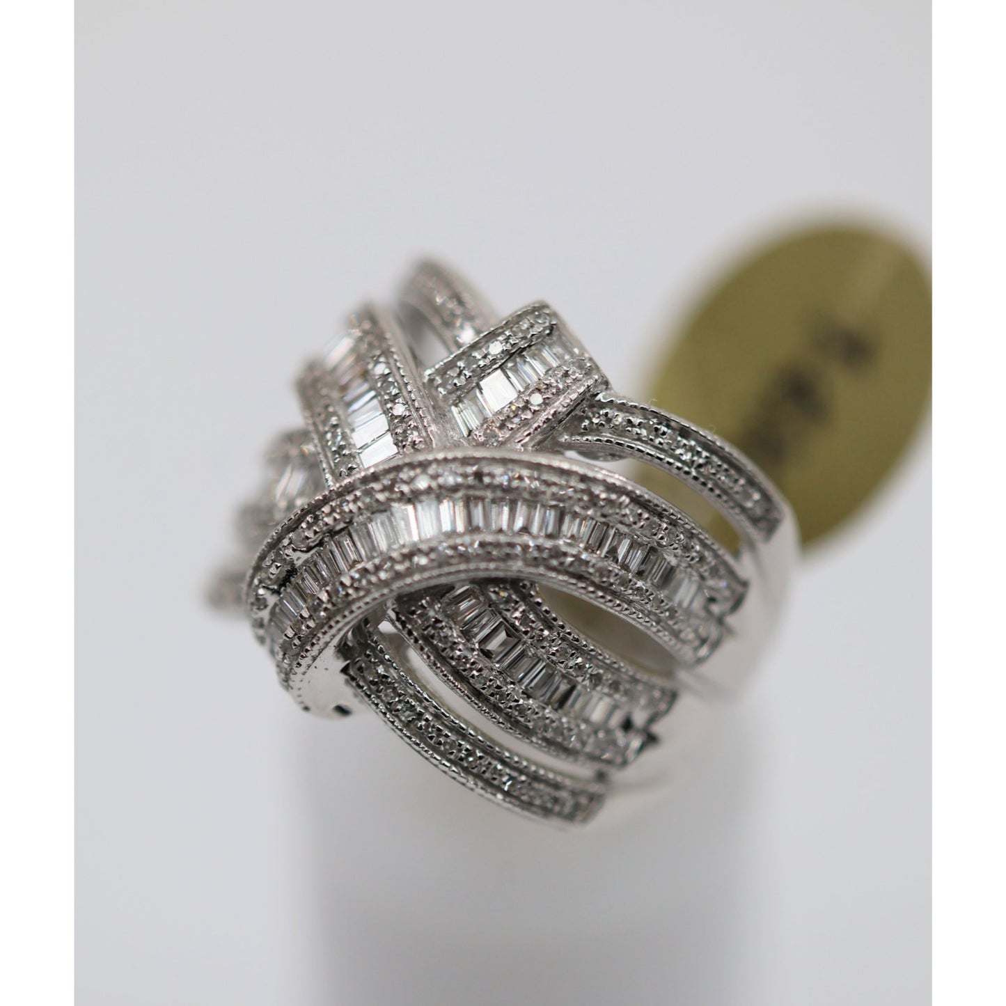 EFFY 14K White Gold 2.00ct Round Baguette Diamond Woven Crossover Ring - Size 7