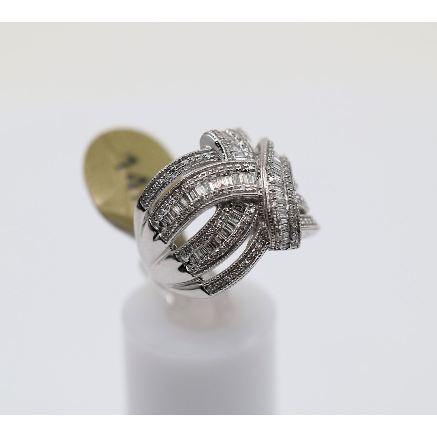 EFFY 14K White Gold 2.00ct Round Baguette Diamond Woven Crossover Ring - Size 7