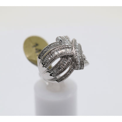 EFFY 14K White Gold 2.00ct Round Baguette Diamond Woven Crossover Ring - Size 7