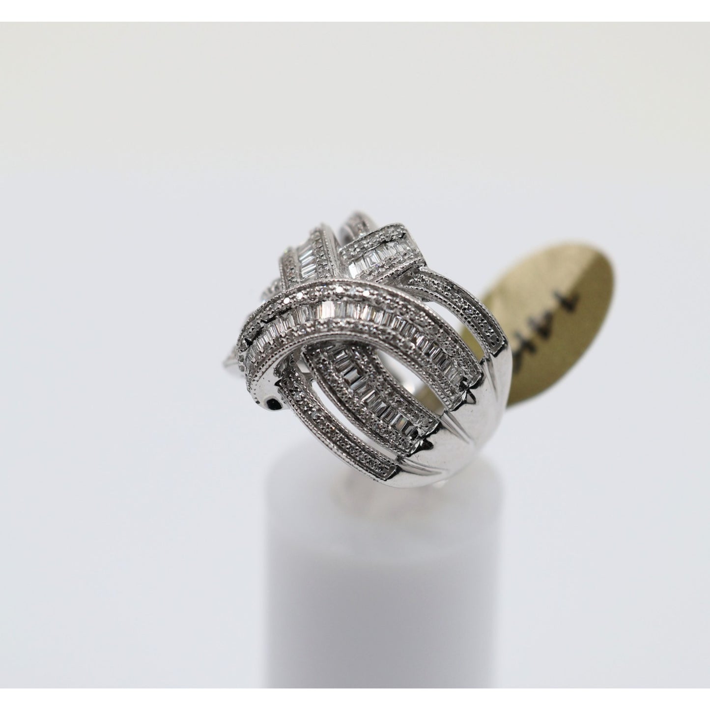 EFFY 14K White Gold 2.00ct Round Baguette Diamond Woven Crossover Ring - Size 7