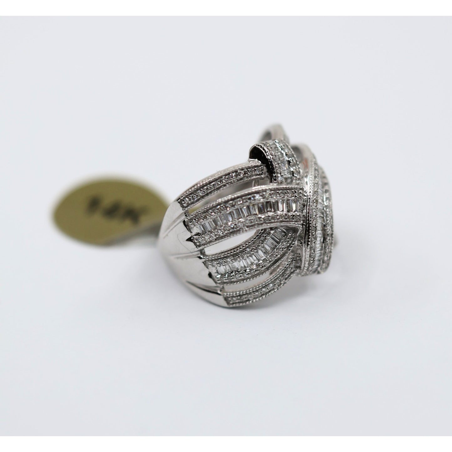 EFFY 14K White Gold 2.00ct Round Baguette Diamond Woven Crossover Ring - Size 7