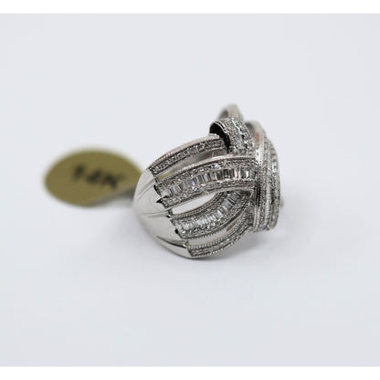 EFFY 14K White Gold 2.00ct Round Baguette Diamond Woven Crossover Ring - Size 7