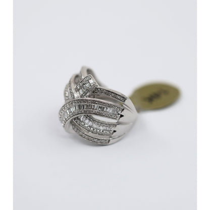 EFFY 14K White Gold 2.00ct Round Baguette Diamond Woven Crossover Ring - Size 7