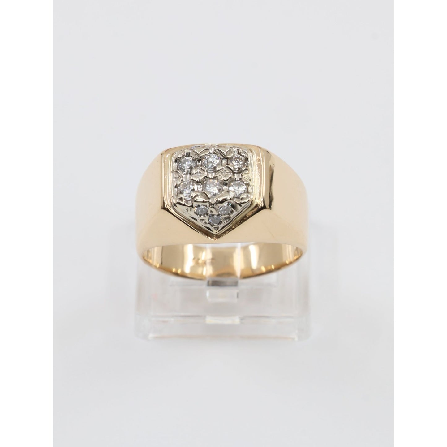 Vintage 14K Yellow Gold Diamond Cluster Men's Signet Ring