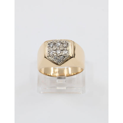 Vintage 14K Yellow Gold Diamond Cluster Men's Signet Ring