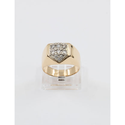 Vintage 14K Yellow Gold Diamond Cluster Men's Signet Ring