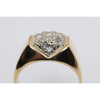 Vintage 14K Yellow Gold Diamond Cluster Men's Signet Ring