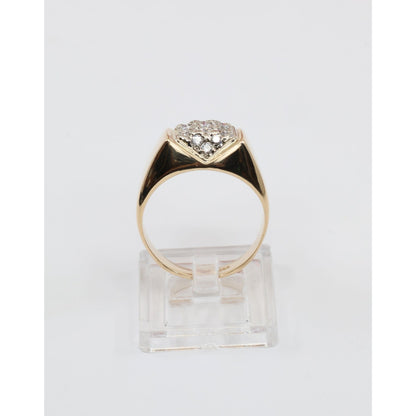 Vintage 14K Yellow Gold Diamond Cluster Men's Signet Ring