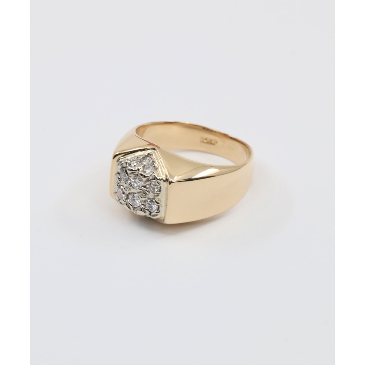 Vintage 14K Yellow Gold Diamond Cluster Men's Signet Ring