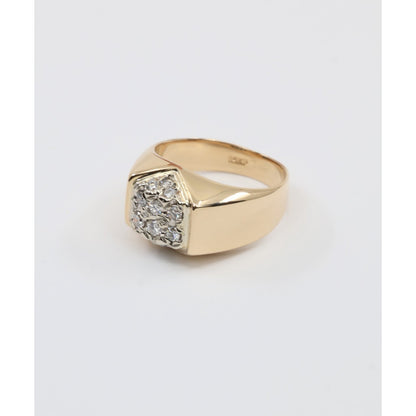 Vintage 14K Yellow Gold Diamond Cluster Men's Signet Ring