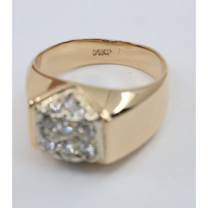 Vintage 14K Yellow Gold Diamond Cluster Men's Signet Ring