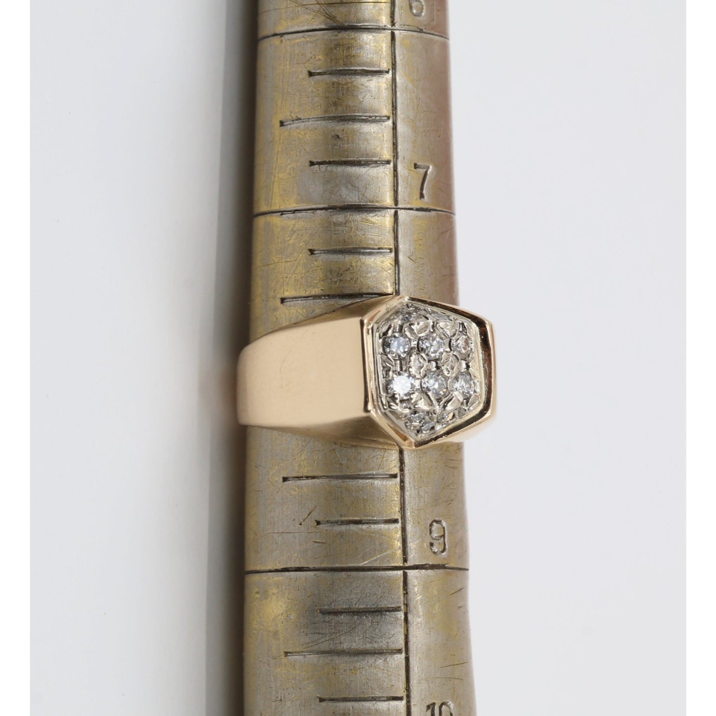 Vintage 14K Yellow Gold Diamond Cluster Men's Signet Ring
