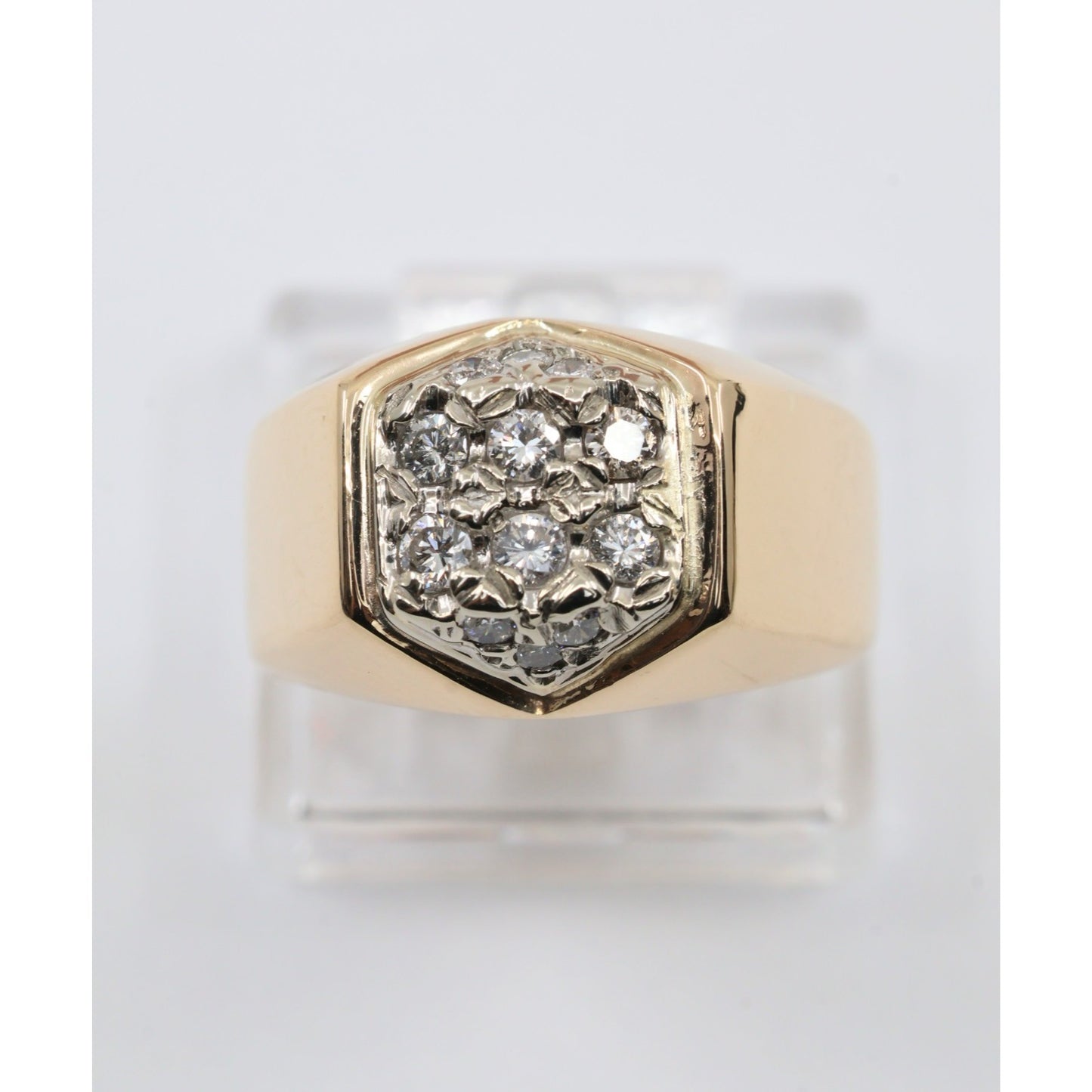 Vintage 14K Yellow Gold Diamond Cluster Men's Signet Ring