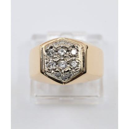 Vintage 14K Yellow Gold Diamond Cluster Men's Signet Ring